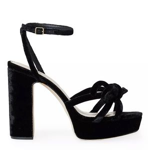 🔥🔥 LOEFFLER RANDALL Melany Velvet Bow Heeled Platform Sandals